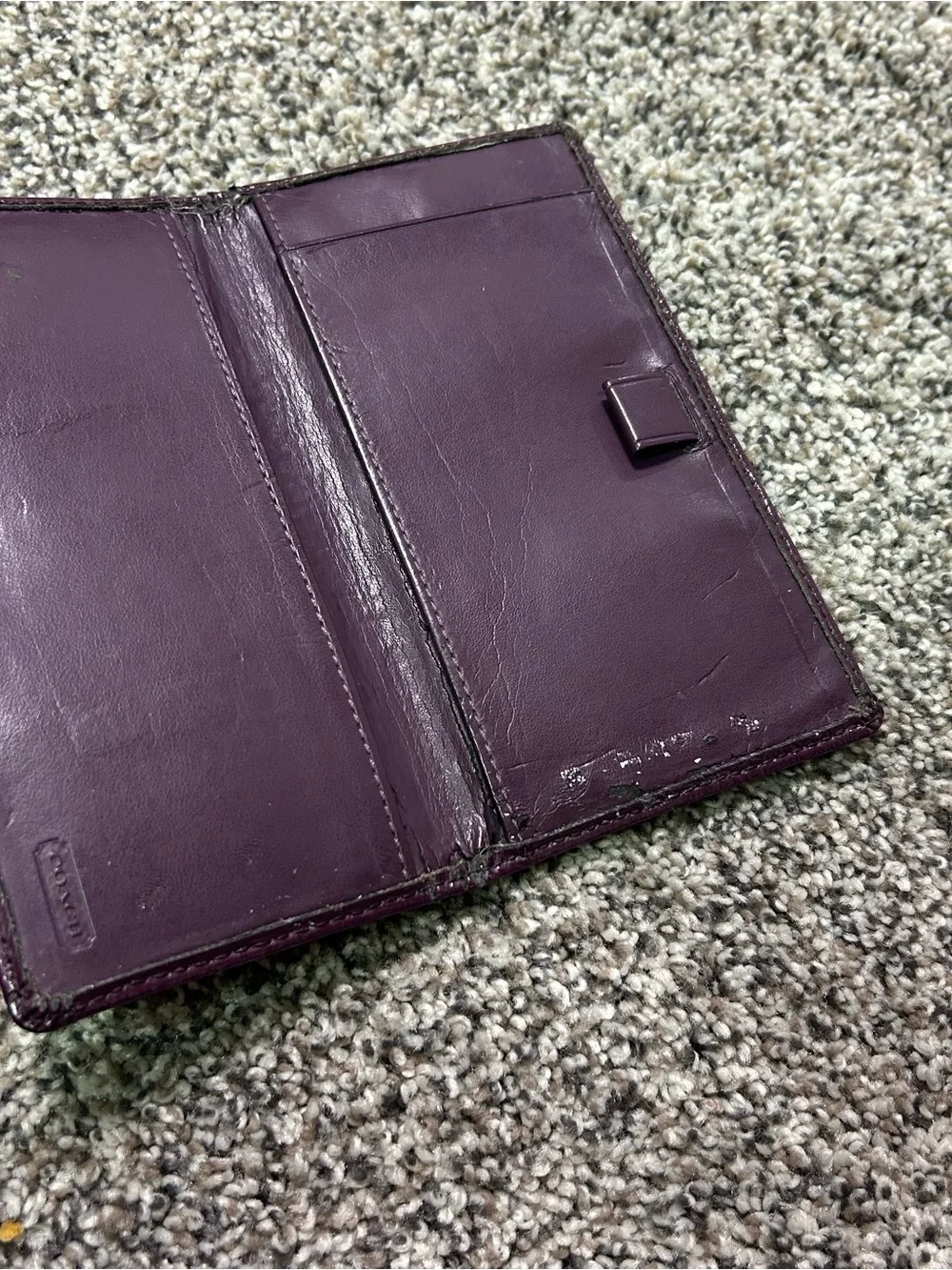 Coach signature monogram canvas & purple leather checkbook Wallet Y2K